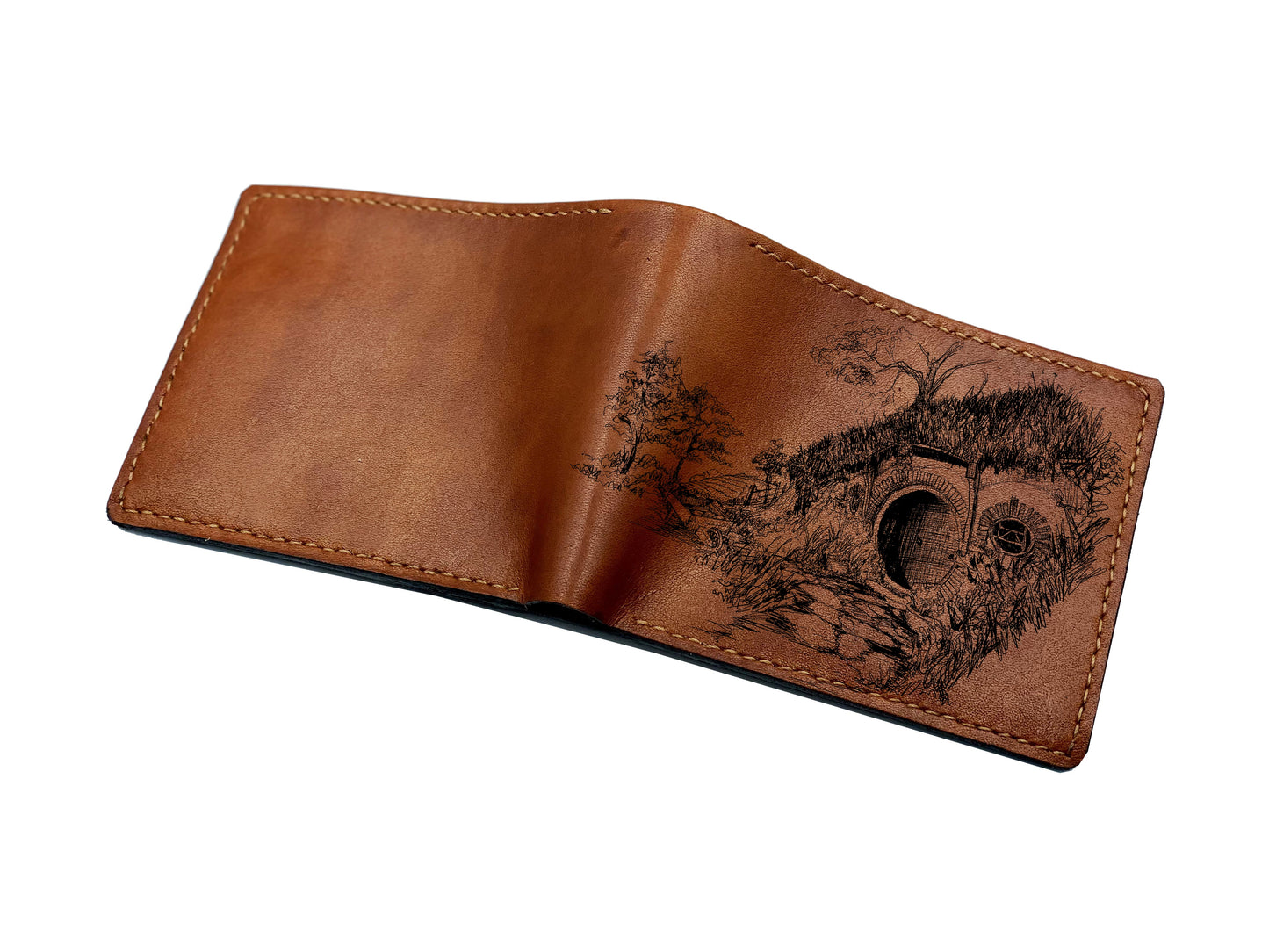 Mayan Corner - The Lord of the Rings leather handmade wallet, The hobbit house drawing wallet, the Shire countryside art wallet, leather gift for men