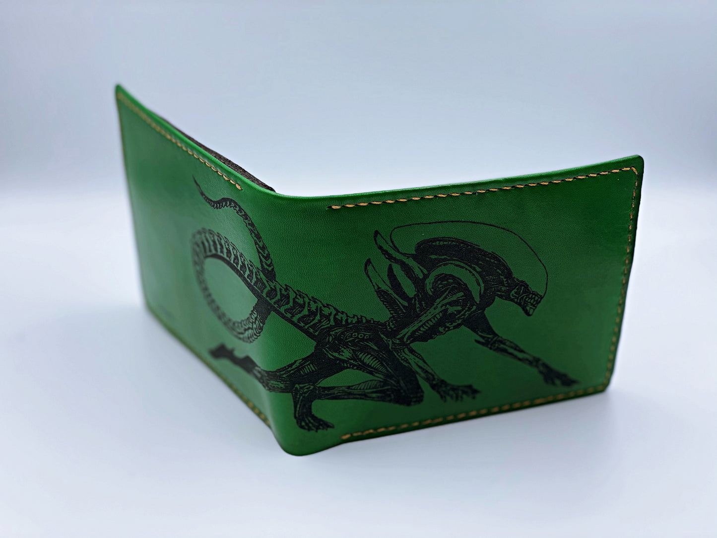 Mayan Corner - Aliens xenomorph monster leather handmade men's wallet, custom gifts for him, father's day gifts, anniversary gift for men