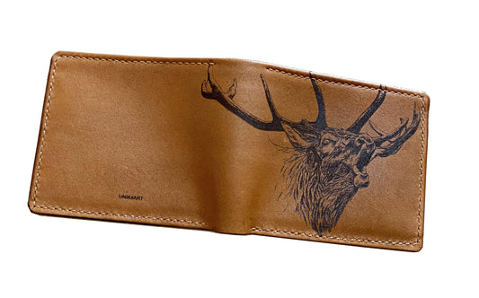 Mayan Corner - Elk Deer Forest hunter leather handmade men's wallet, custom gifts for him, father's day gifts