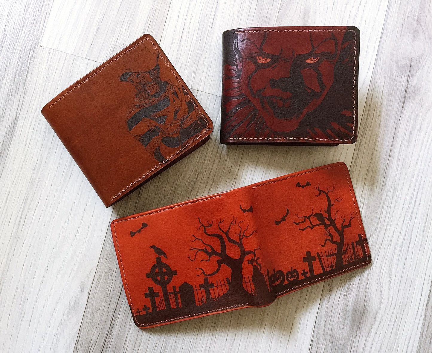 Mayan Corner - Pennywise IT halloween horror leather handmade men's wallet, horror movie men's present, personalized horror gifts for him, father, husband
