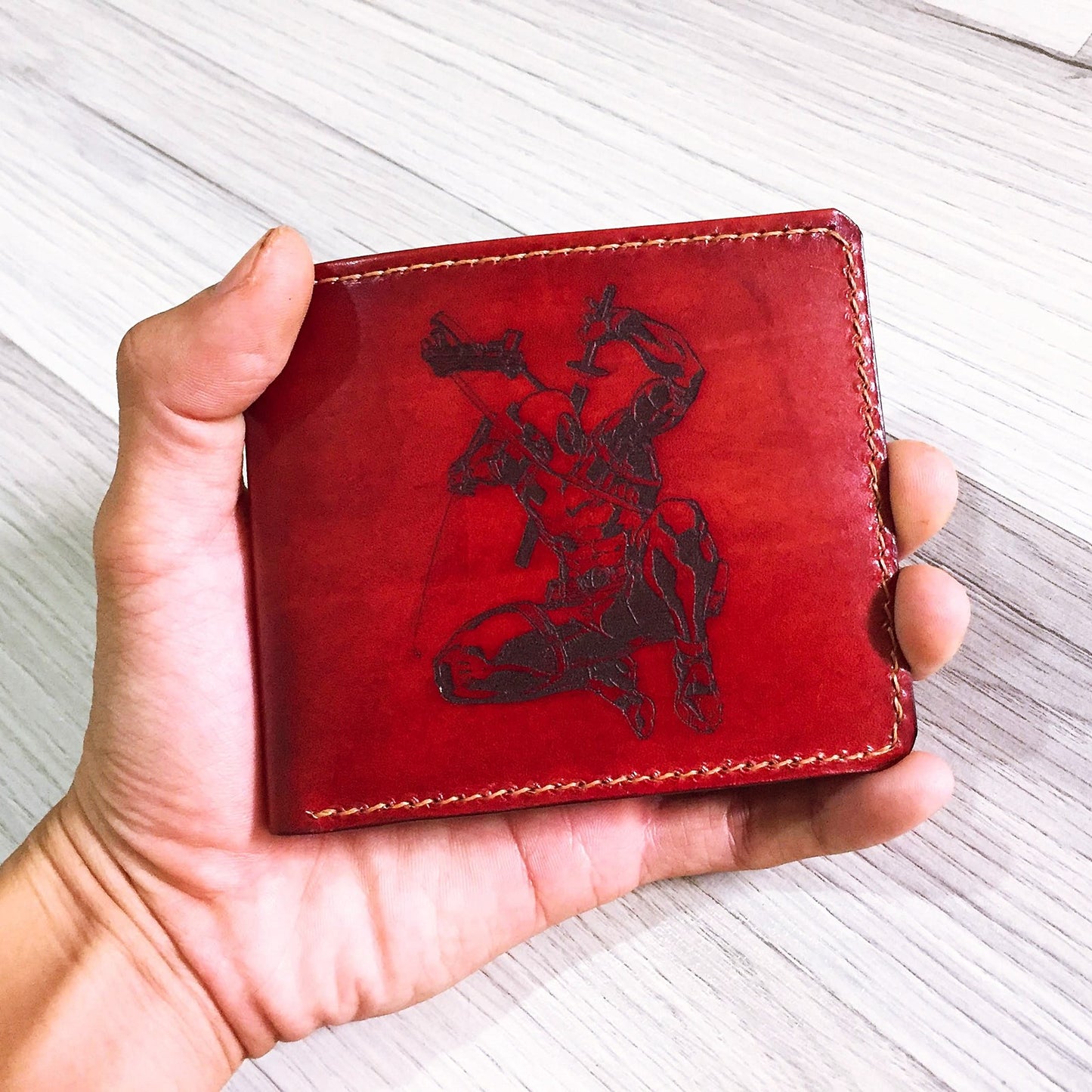 Mayan Corner - Deadpool superheroes leather handmade men's wallet, custom gifts for him, father's day gifts