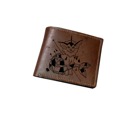 Mayan Corner - Pokemon geometric art leather handmade wallet, leather gift for dad, husband, brother - Vaporeon/Eevee evolution