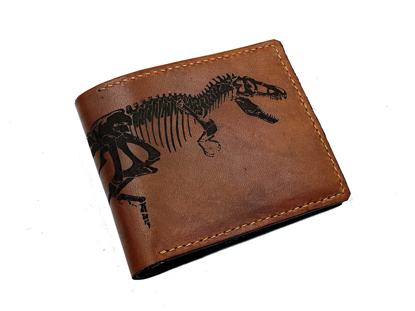 Mayan Corner - T-rex skeleton dinosaurus fossil leather handmade men's wallet, custom gifts for him, father's day gifts, anniversary gift for men