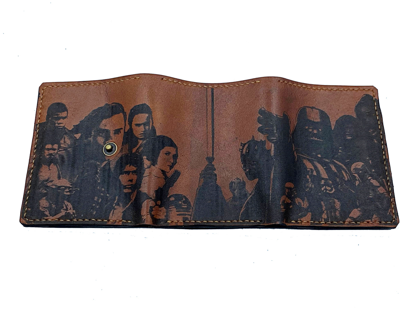 Starwars main characters personalized leather handmade men's wallet, custom birthday wedding anniversary present for him, Father boyfriend brother
