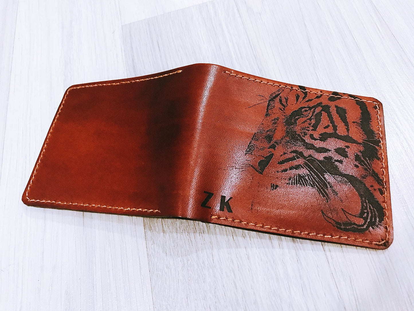 Mayan Corner - Tiger animal leather handmade men's wallet, custom gifts for him, father's day birthday gifts, anniversary gift for men