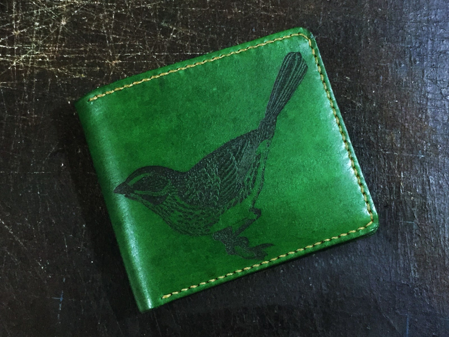Mayan Corner - Drawing bird leather handmade men's wallet, custom gifts for him, father's day gifts, anniversary gift for men