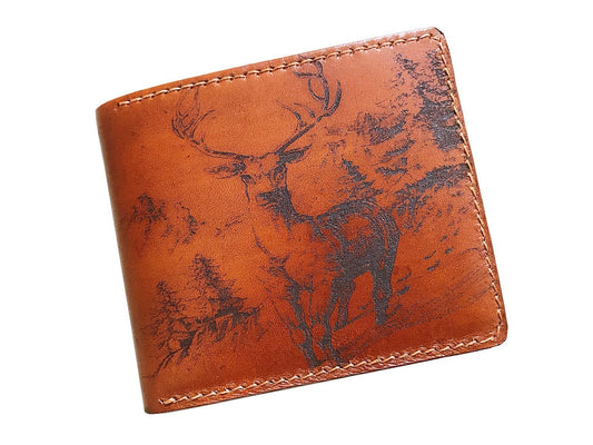 Mayan Corner - Deer hunter leather handmade men's wallet, custom gifts for him, father's day gifts, anniversary gift for men