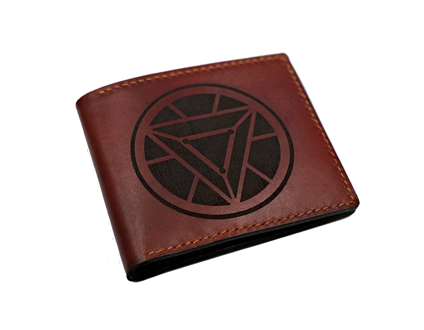 Mayan Corner - Superheroes leather handmade wallet, customized men's wallet, Leather gift ideas for men - Ironman Arc reactor symbol