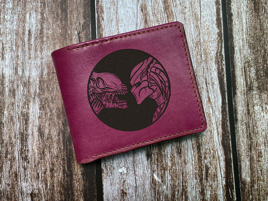 Predator Alien symbol wallet, Xenomorph monster horror men's wallet, custom engraving wallet for husband, boyfriend