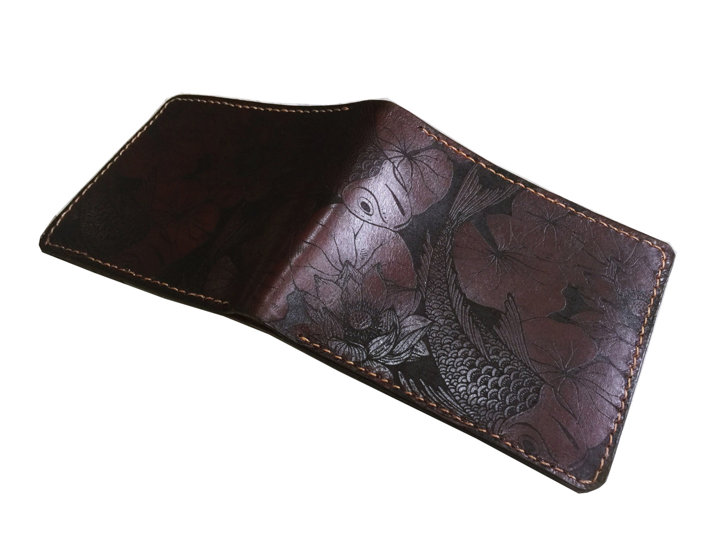 Mayan Corner - Koi animal pattern leather handmade men's wallet, custom gifts for him, father's day gifts, birthday gift 2021