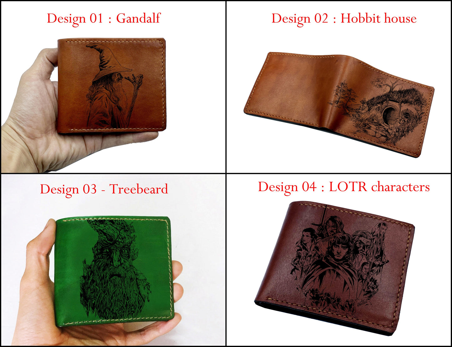 Mayan Corner - The Lord of the Rings leather handmade wallet, characters of the series, Frodo Gandalf drawing art wallet, leather gift for LOTR fan