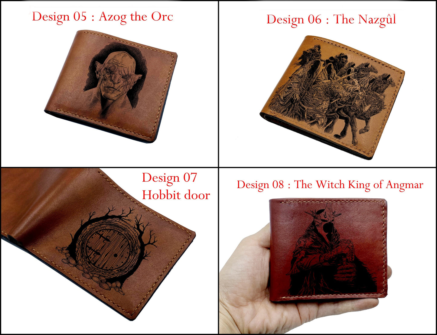 Mayan Corner - Personalized leather handmade wallet, The Lord of the rings wallet, Azog the Orc leather gift, Orc sketch art wallet