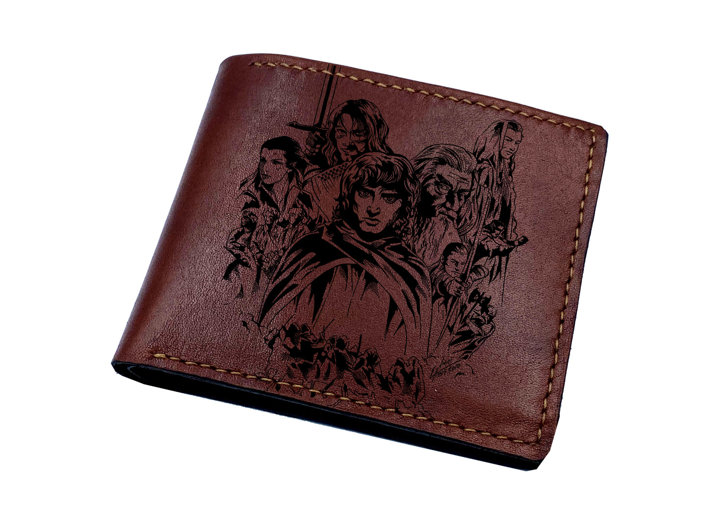 Mayan Corner - The Lord of the Rings leather handmade wallet, characters of the series, Frodo Gandalf drawing art wallet, leather gift for LOTR fan
