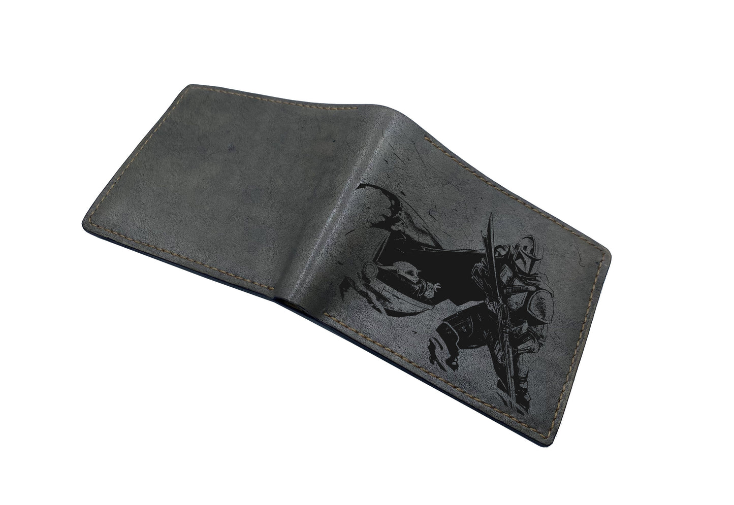 Starwars leather wallet for dad, The Mandalorian drawing art wallet, bifold leather wallet, christmas gift ideas for him