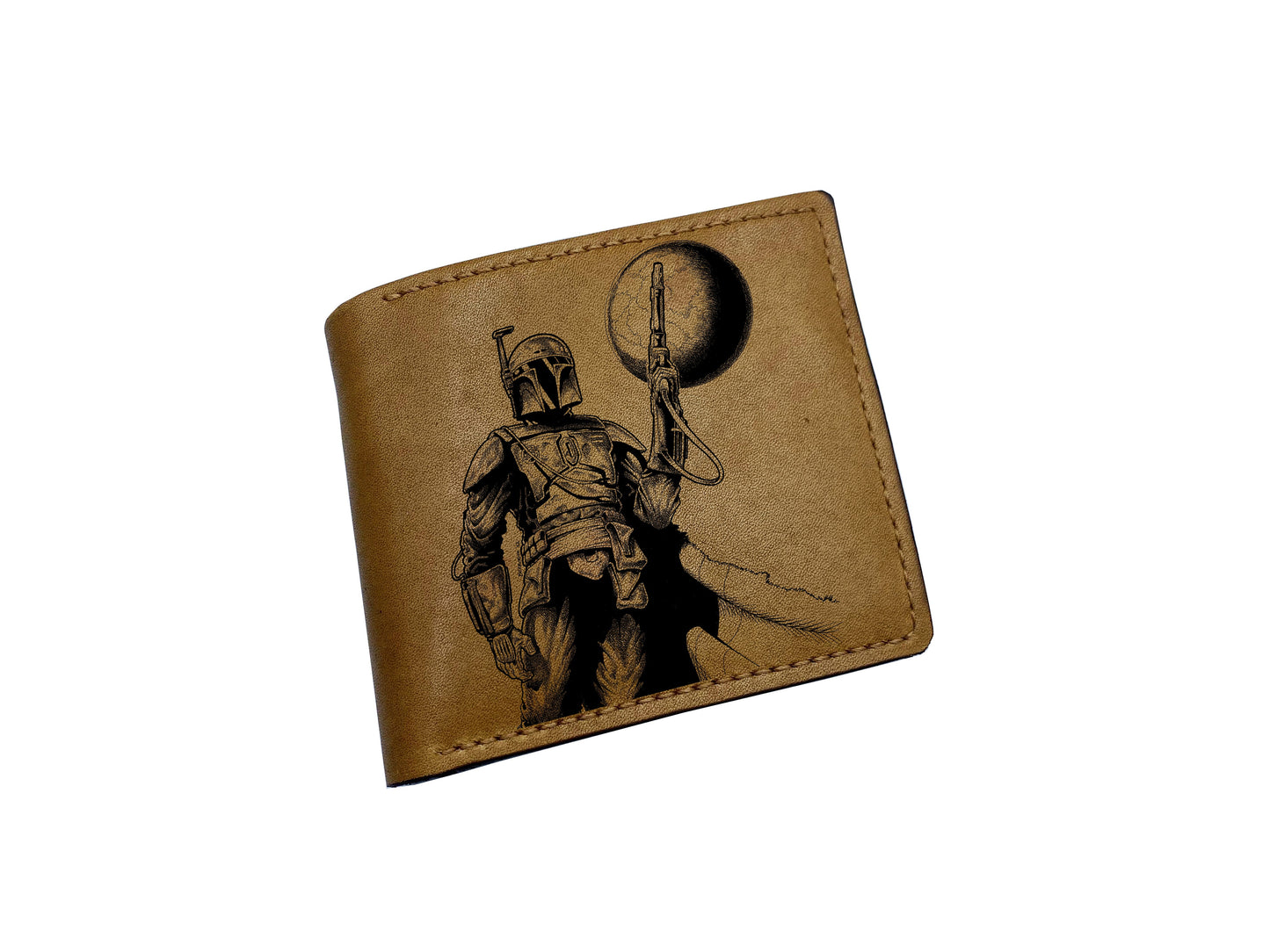 The Mandalorian leather men's wallet, custom leather wallet for him, gift for dad, starwars fanart present ideas, xmas gift ideas