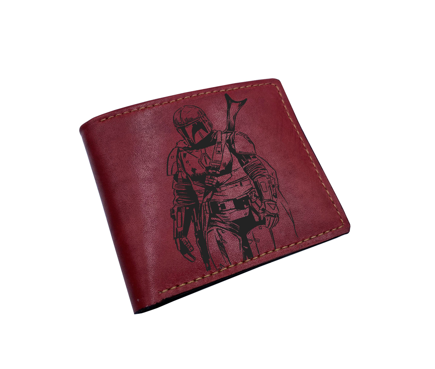 Starwars art wallet, Mandalorian Grugu adventure drawing, leather anniversary present for boyfriend, xmas gift for dad