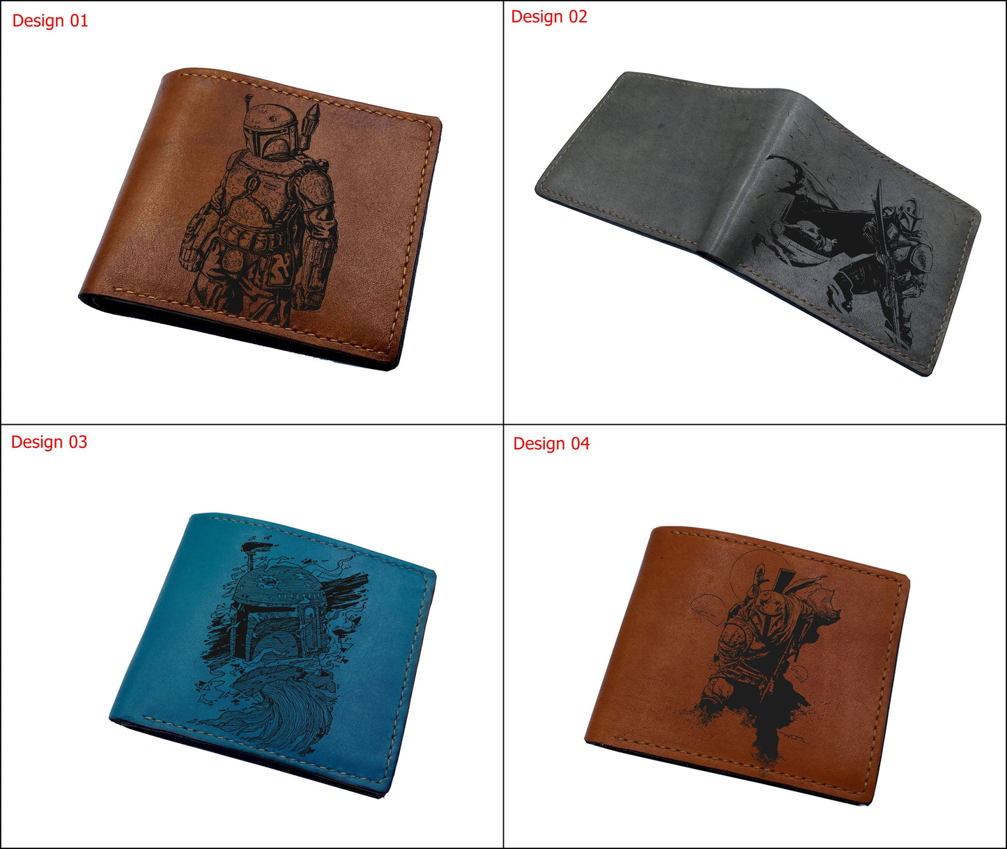 Starwars leather wallet for dad, The Mandalorian drawing art wallet, bifold leather wallet, christmas gift ideas for him