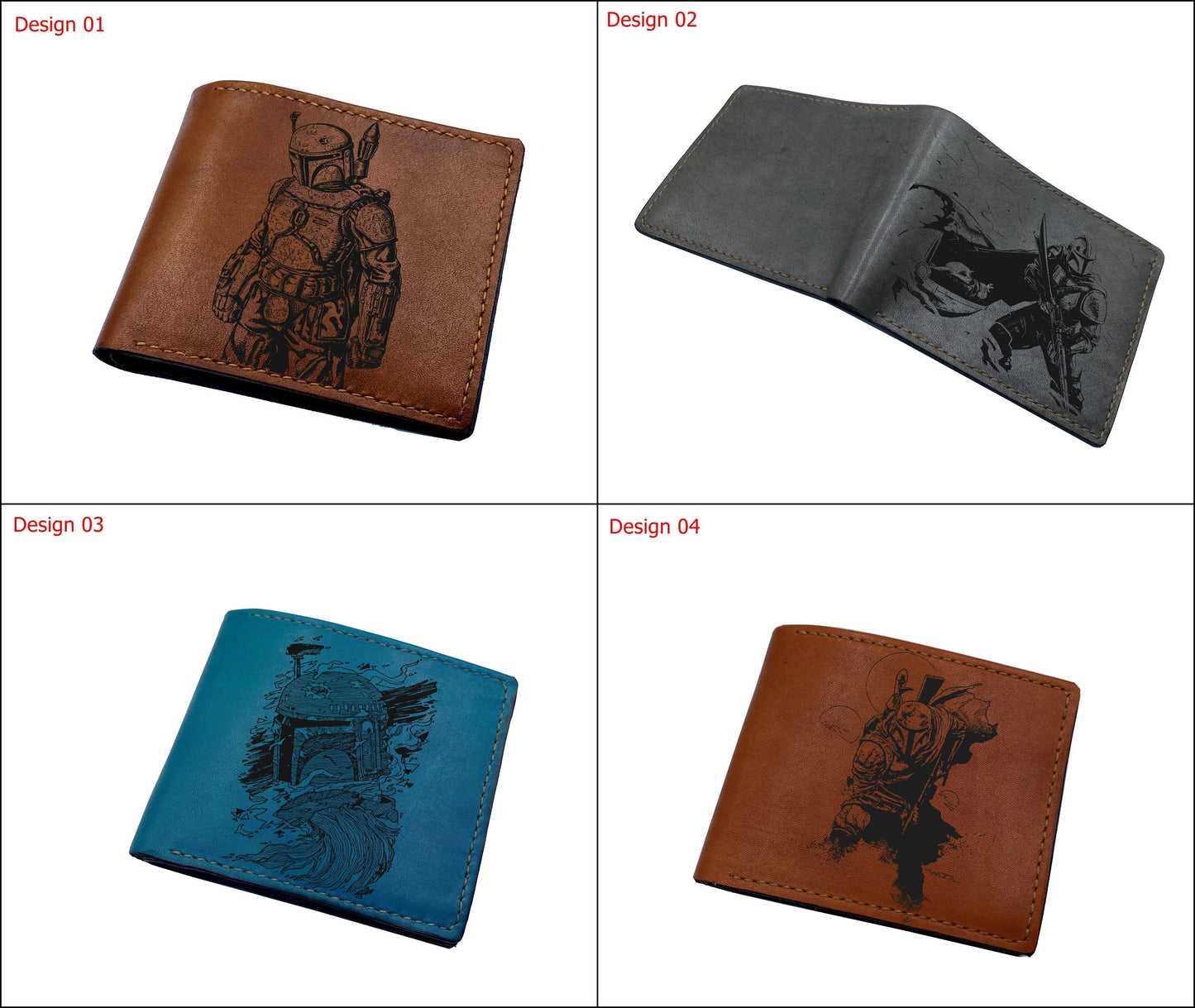 Personalized Starwars leather wallet for him, Mandalorian modern art gift, gift for Starwars fan, cool wallet for dad