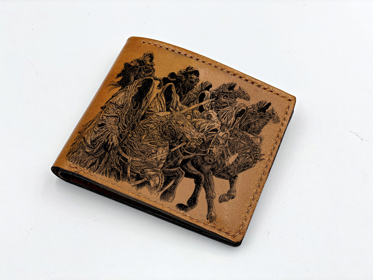 Mayan Corner - Customized leather men wallet, the hobbit door drawing leather art, LOTR fan annivesary gift ideas, custom leather wallet for men