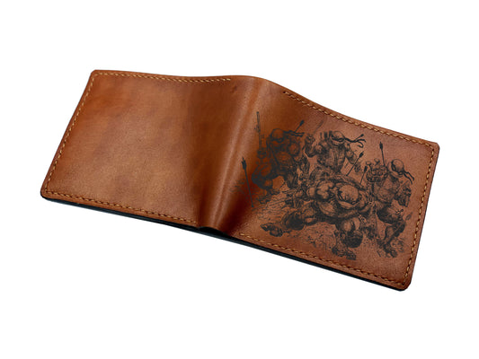 Mayan Corner - Personalized genuine leather handmade wallet, leather gift ideas for him, ninja turtle leather art wallet - 0111229