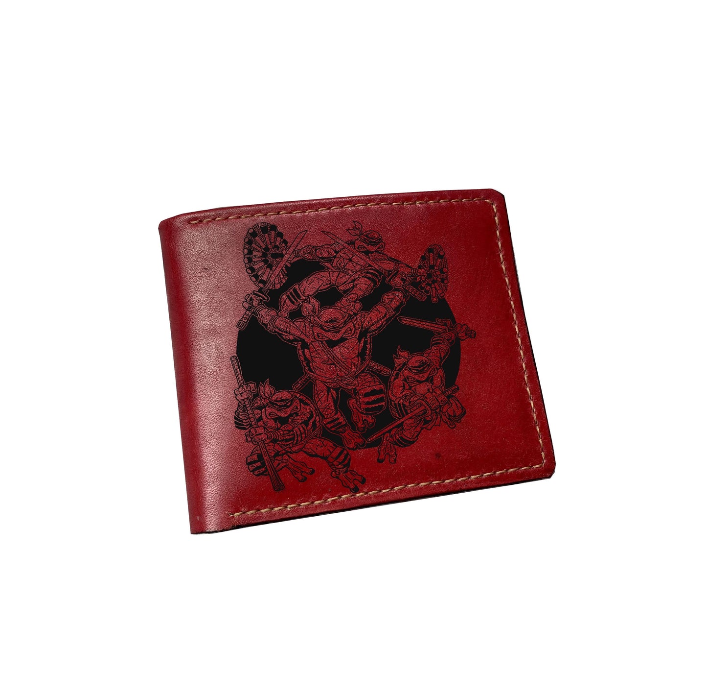 Mayan Corner - Personalized genuine leather handmade wallet, leather gift ideas for him, ninja turtle leather art wallet - 01112215