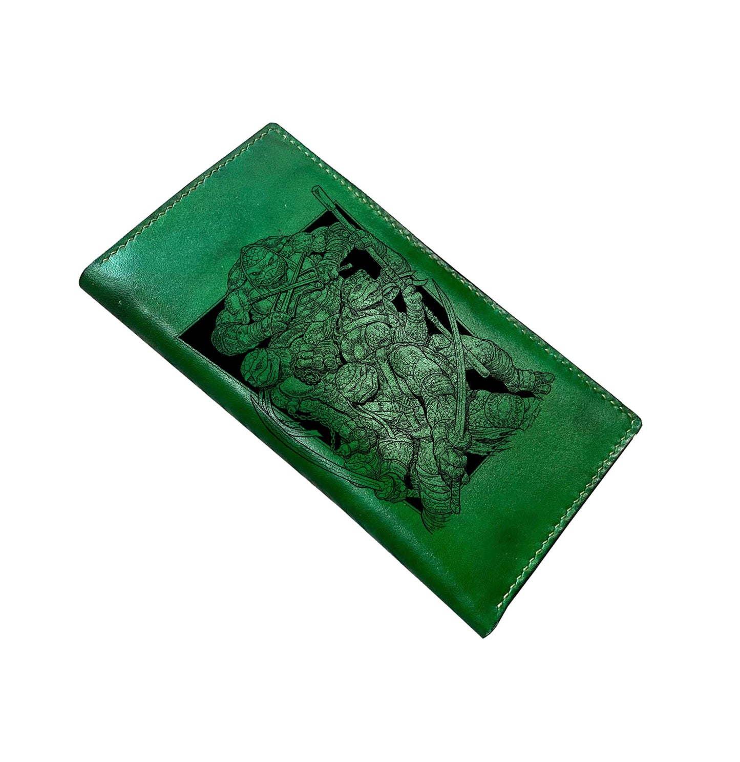Mayan Corner - Personalized genuine leather handmade wallet, leather gift ideas for him, ninja turtle leather art wallet - 01112214