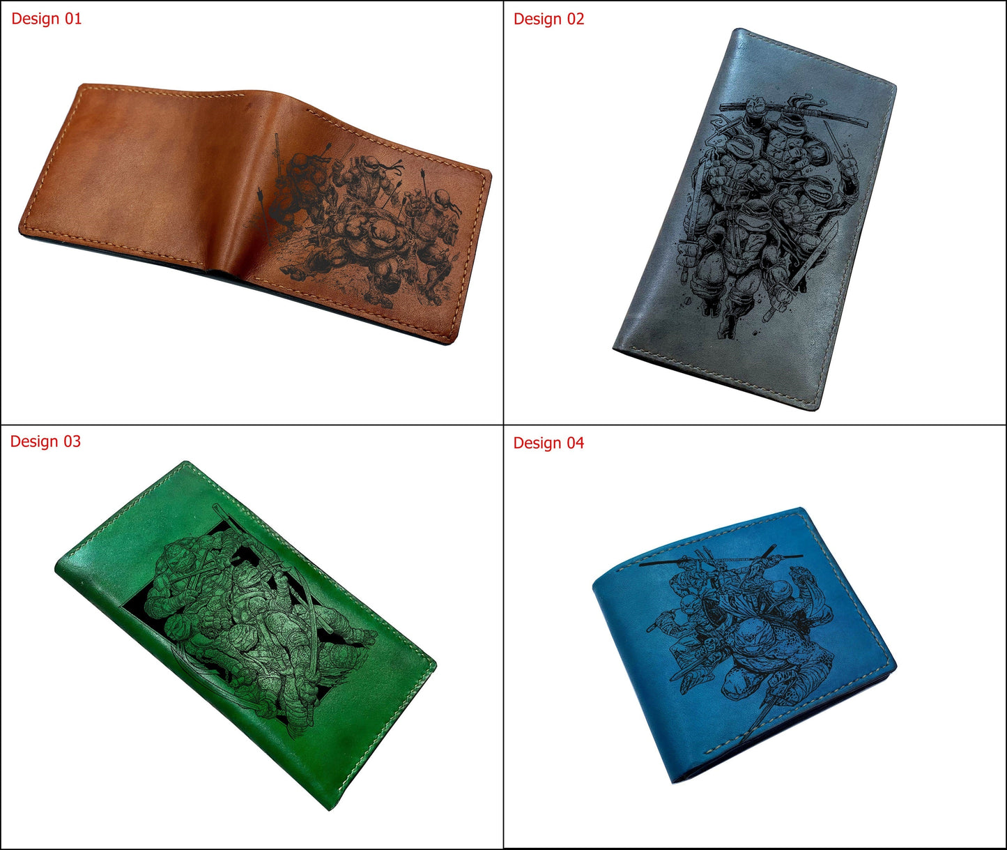 Mayan Corner - Personalized genuine leather handmade wallet, leather gift ideas for him, ninja turtle leather art wallet - 01112214