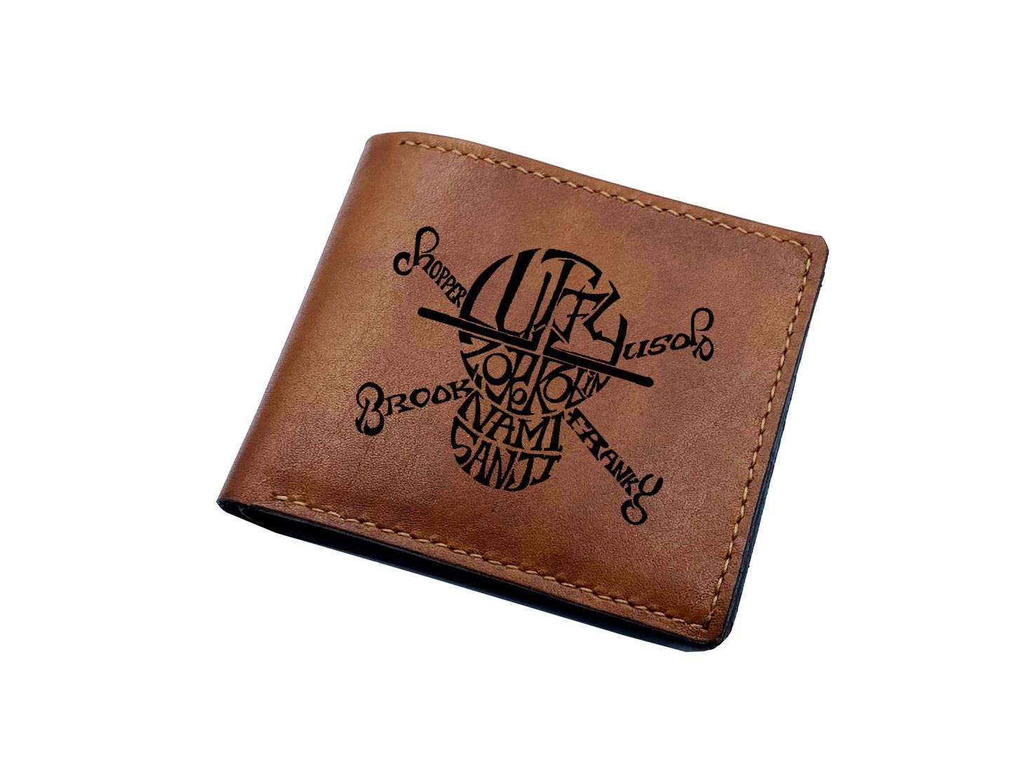 Mayan Corner - Personalized leather handmade wallet, One piece anime Japan leather gift, One piece pirate wallet for dad, boyfriend