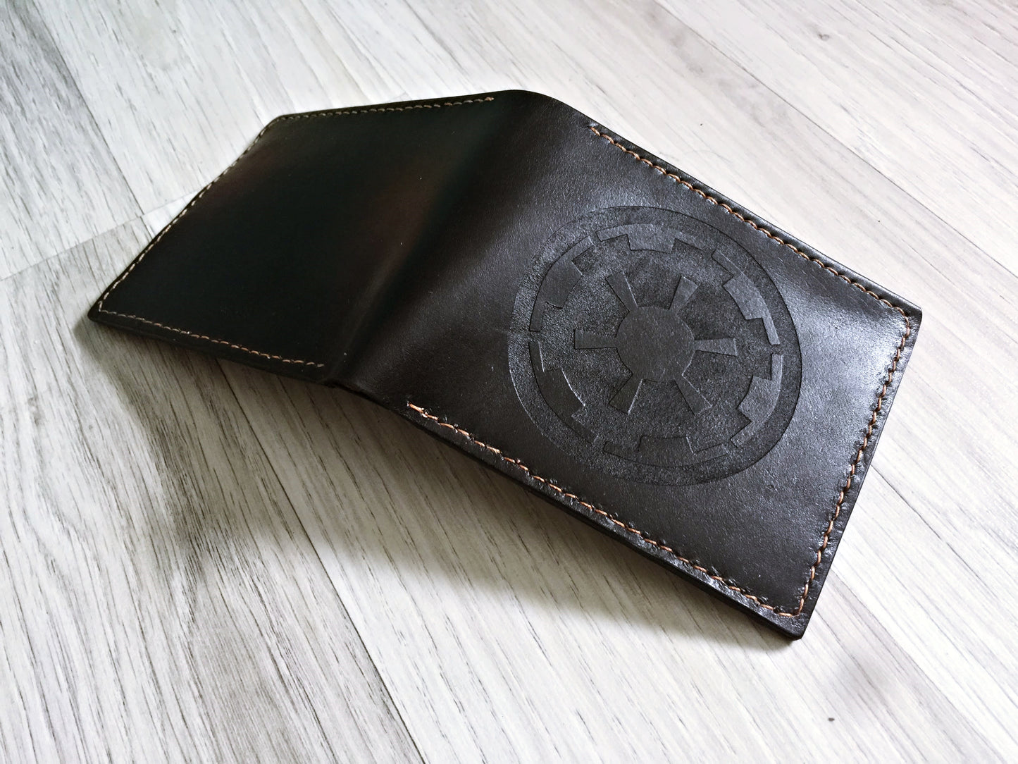 Mayan Corner - Starwars Imperial Crest logo custom leather handmade men's wallet, unique present for men, anniversary gifts for husband, boyfriend, father, brother