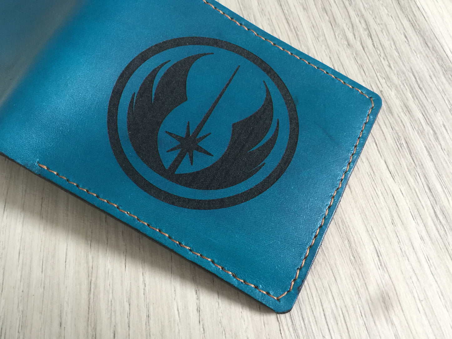Mayan Corner - Starwars Jedi logo customized leather handmade men's wallet, unique present for men, anniversary gifts for husband, boyfriend, father, brother, small leather wallet for him
