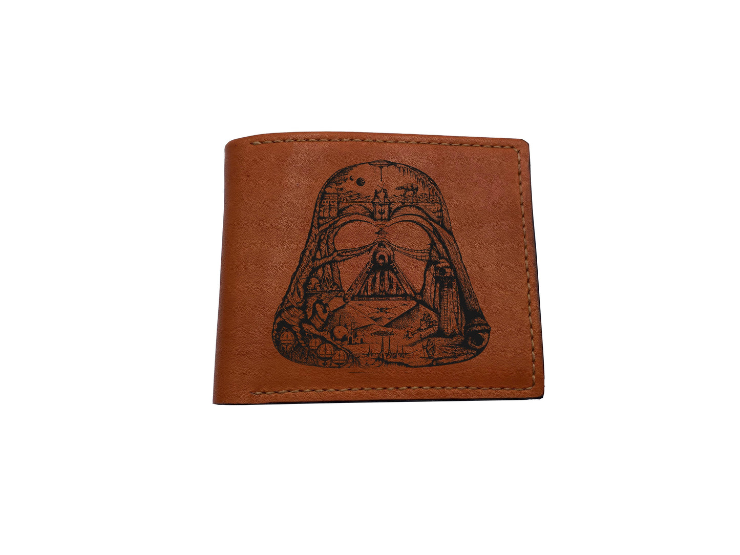Personalized Starwars leather men's wallet, leather anniversary present for dad, husband, brother, starwars fan art gifts