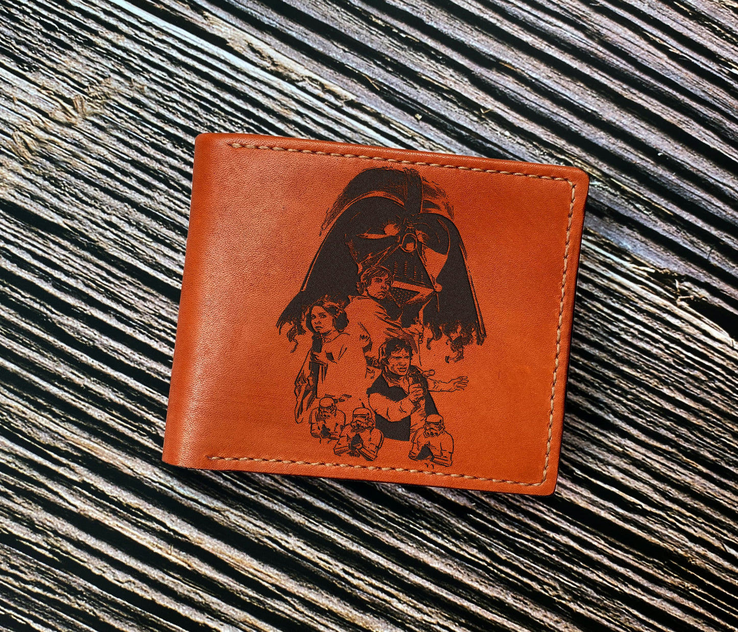 Starwars leather bifold wallet, Darth Vader men's gift, wedding birthday anniversary present for him