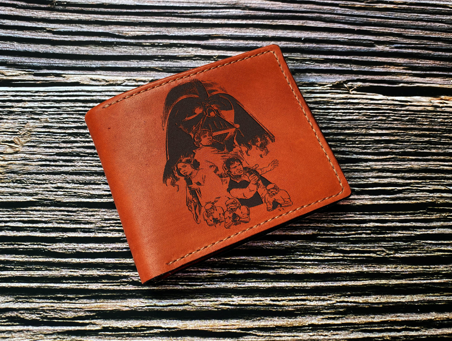 Starwars leather bifold wallet, Darth Vader men's gift, wedding birthday anniversary present for him