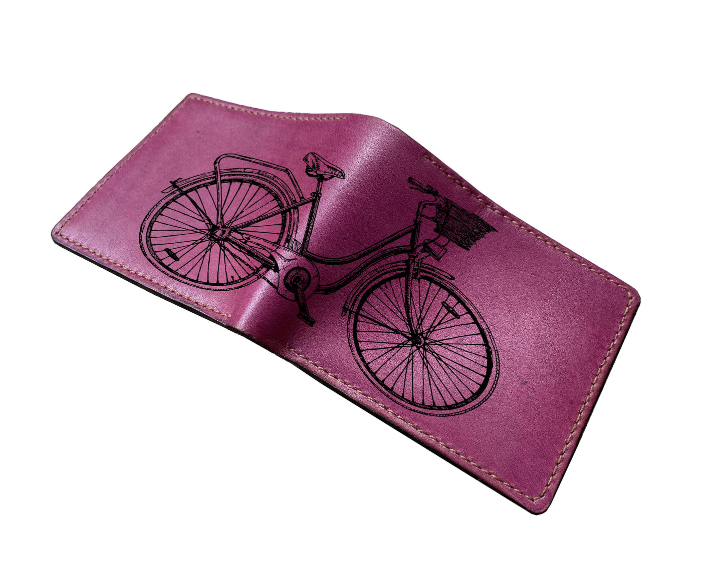 Mayan Corner - Vintage object retro style wallet, bicycle drawing pattern gift, engrave wallet for him, personalized leather men wallet, cool leather gift