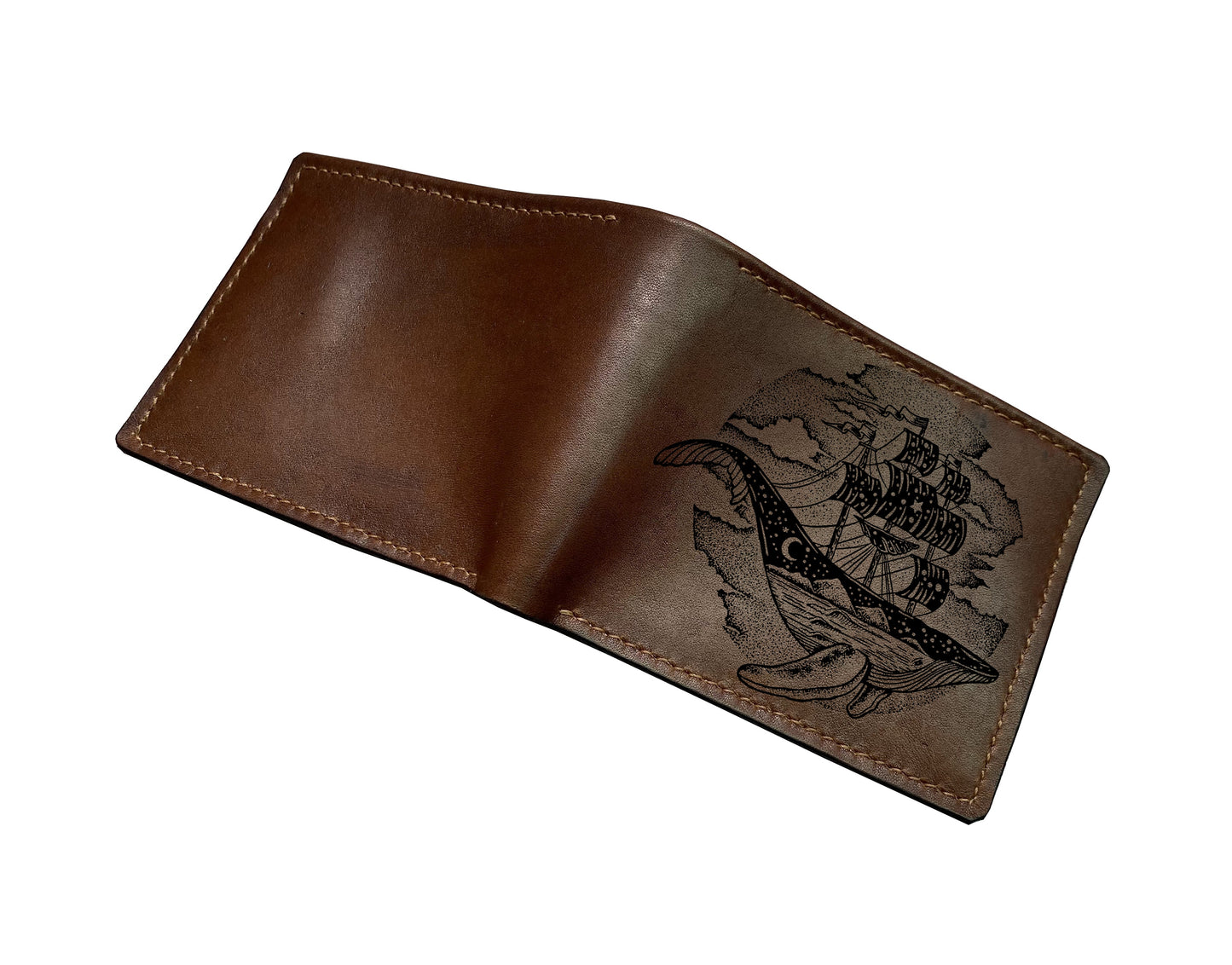 Mayan Corner - Purple leather wallet, whale drawing art wallet, ocean pattern gift, bifold long wallet, animal pattern wallet