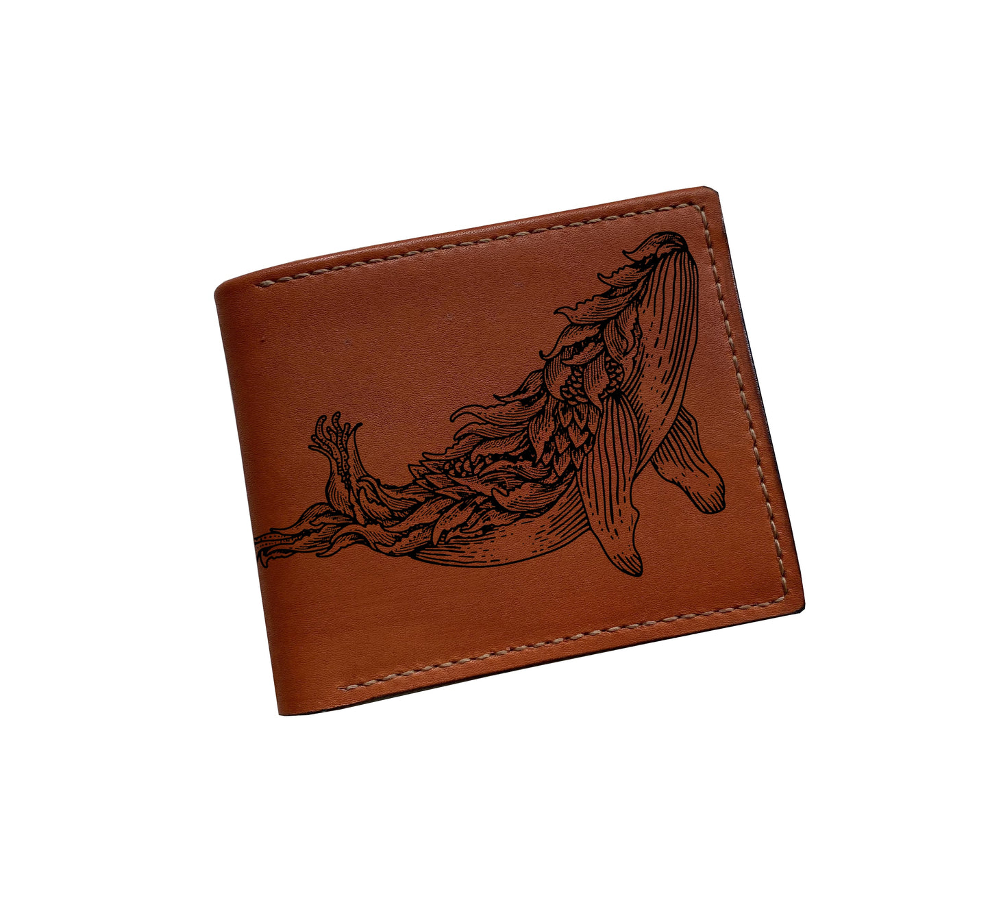 Mayan Corner - Personalized genuine leather wallet, whale pattern present, fish animal art, wedding present idea for him