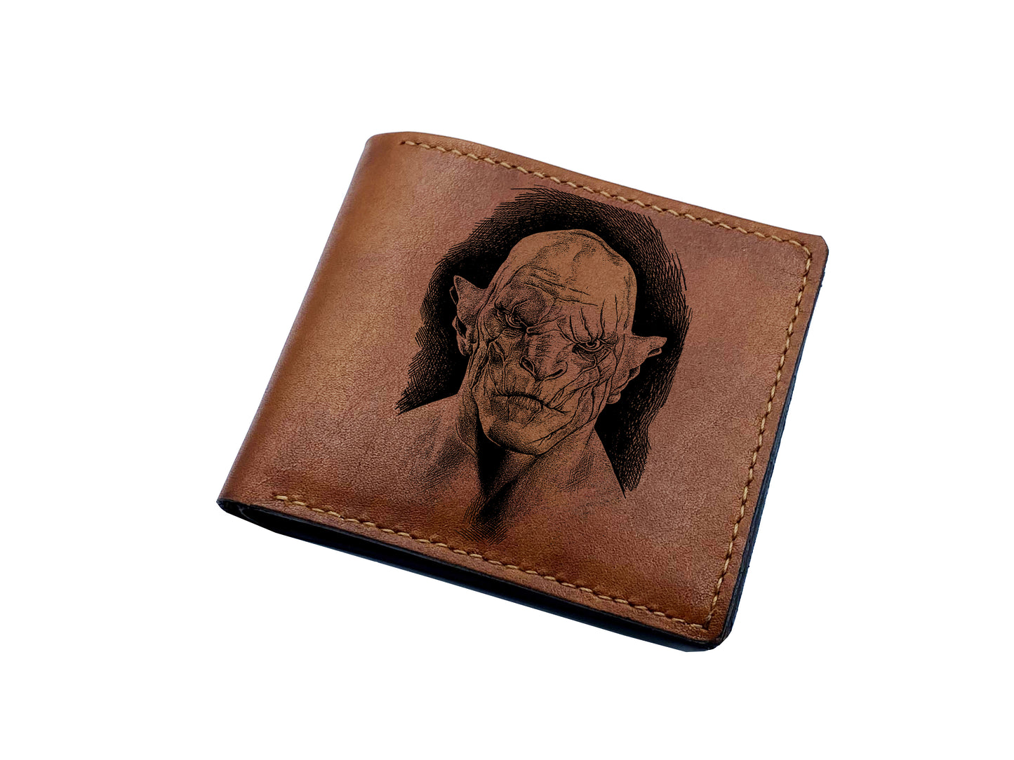 Mayan Corner - Personalized leather handmade wallet, The Lord of the rings wallet, Azog the Orc leather gift, Orc sketch art wallet