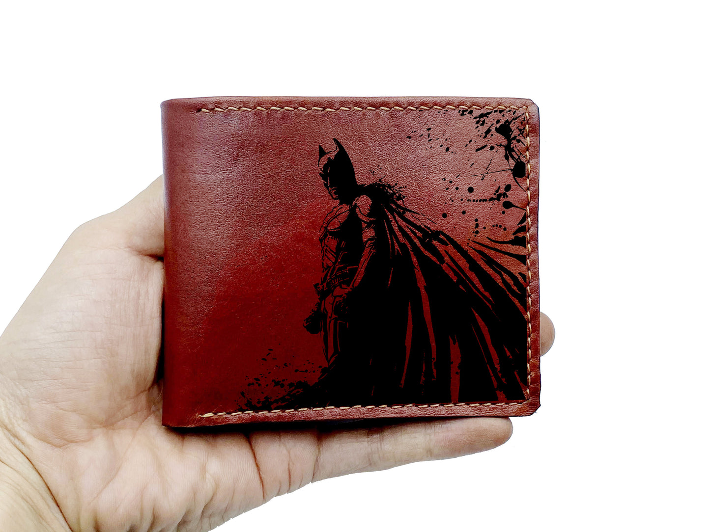 Mayan Corner - Custom batman leather wallet, engraving wallet with name initials, superheroes gift idea, special wedding present