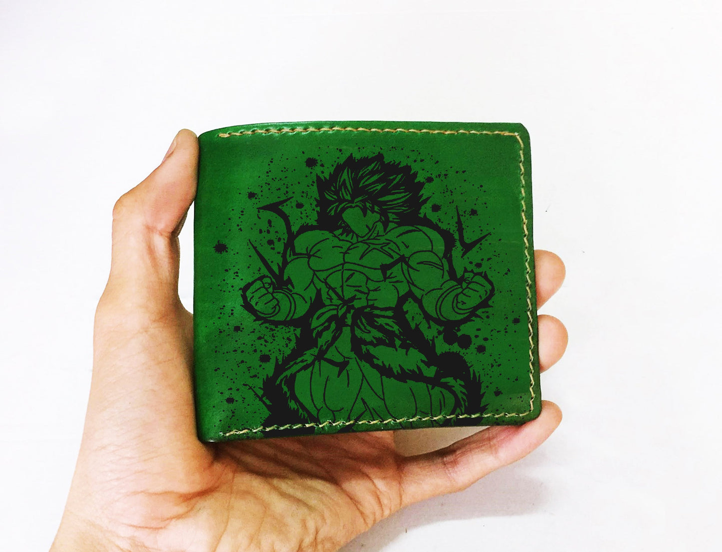 Mayan Corner - Broly super saiyan leather wallet, bifold handmade wallet, gift for men, dragon ball art leather gift for him