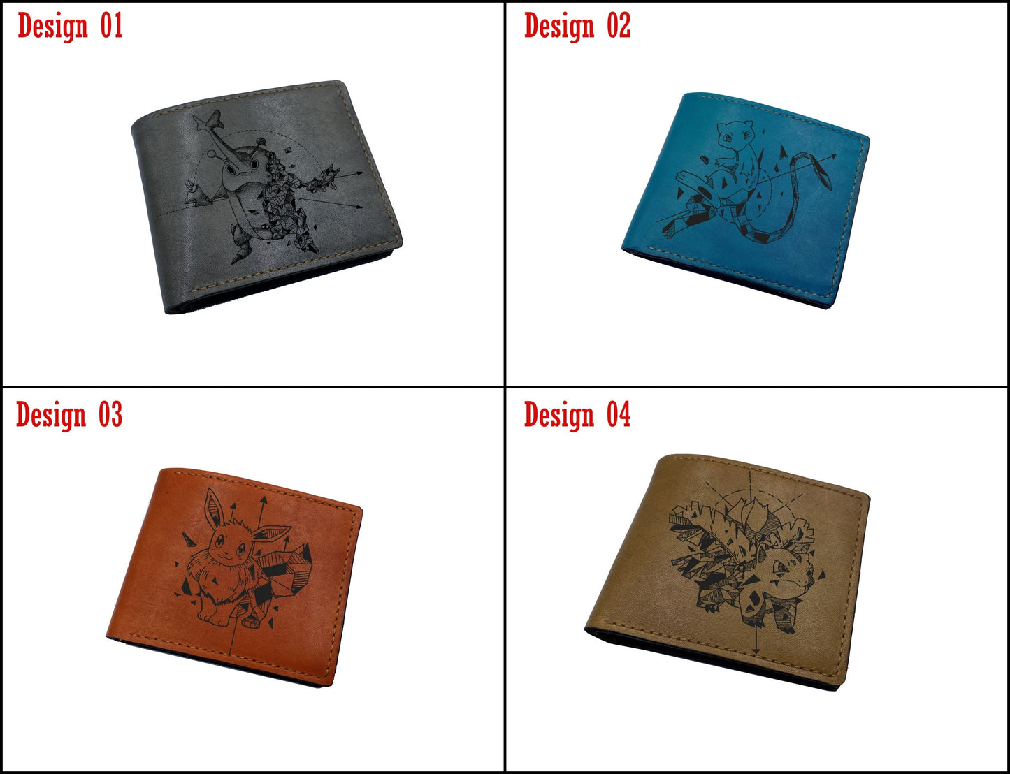 Mayan Corner - Pokemon geometric art leather wallet, customized leather gift for men, pokemon gift ideas -  Flareon PK27107
