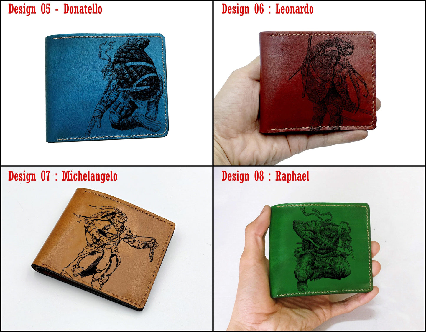 Mayan Corner - Personalized genuine leather handmade wallet, leather gift ideas for him, ninja turtle leather art wallet - 0111222