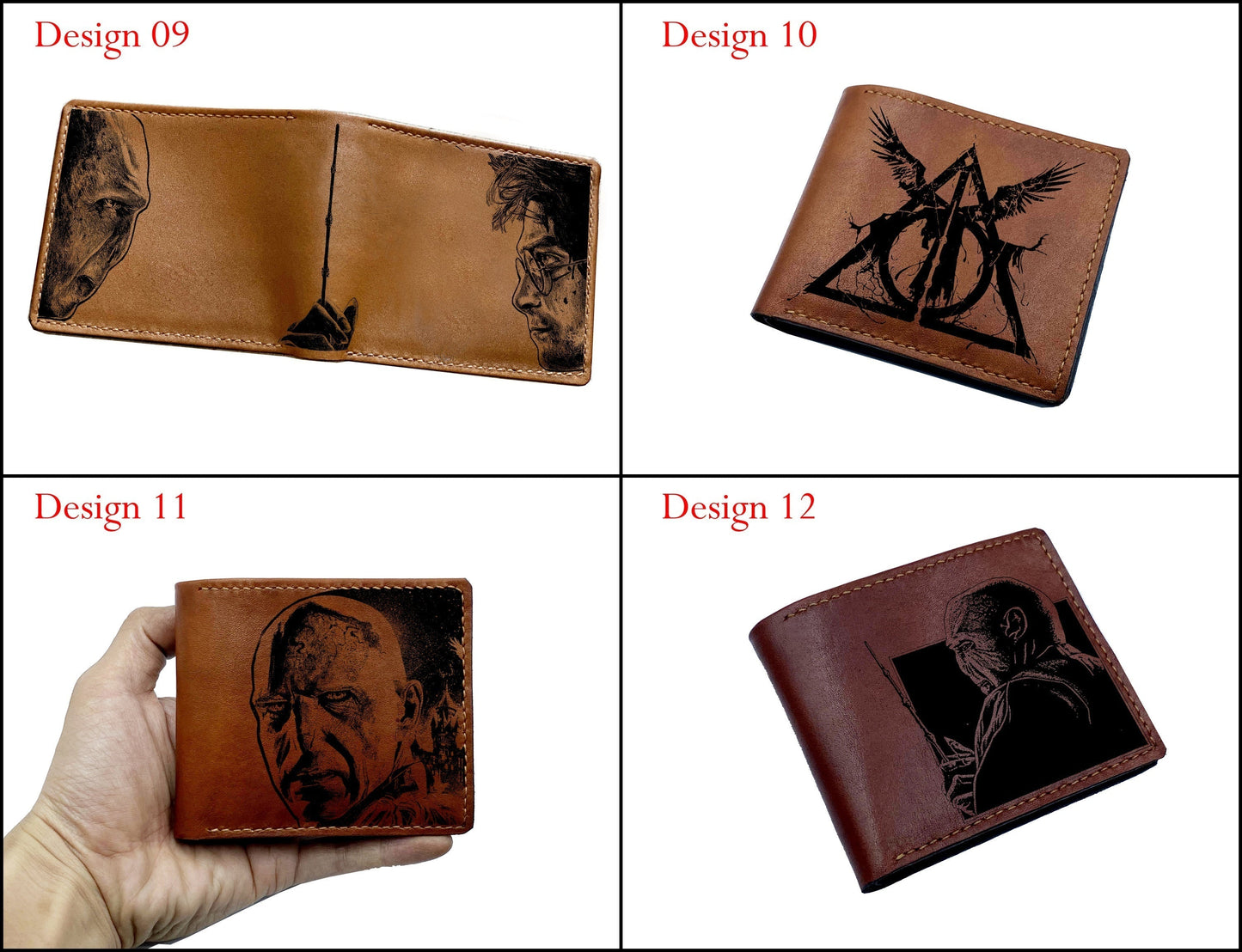 Mayan Corner - Customized leather handmade wallet, Harry Porter pattern art wallet, wizard movie drawing wallet, leather gift for him