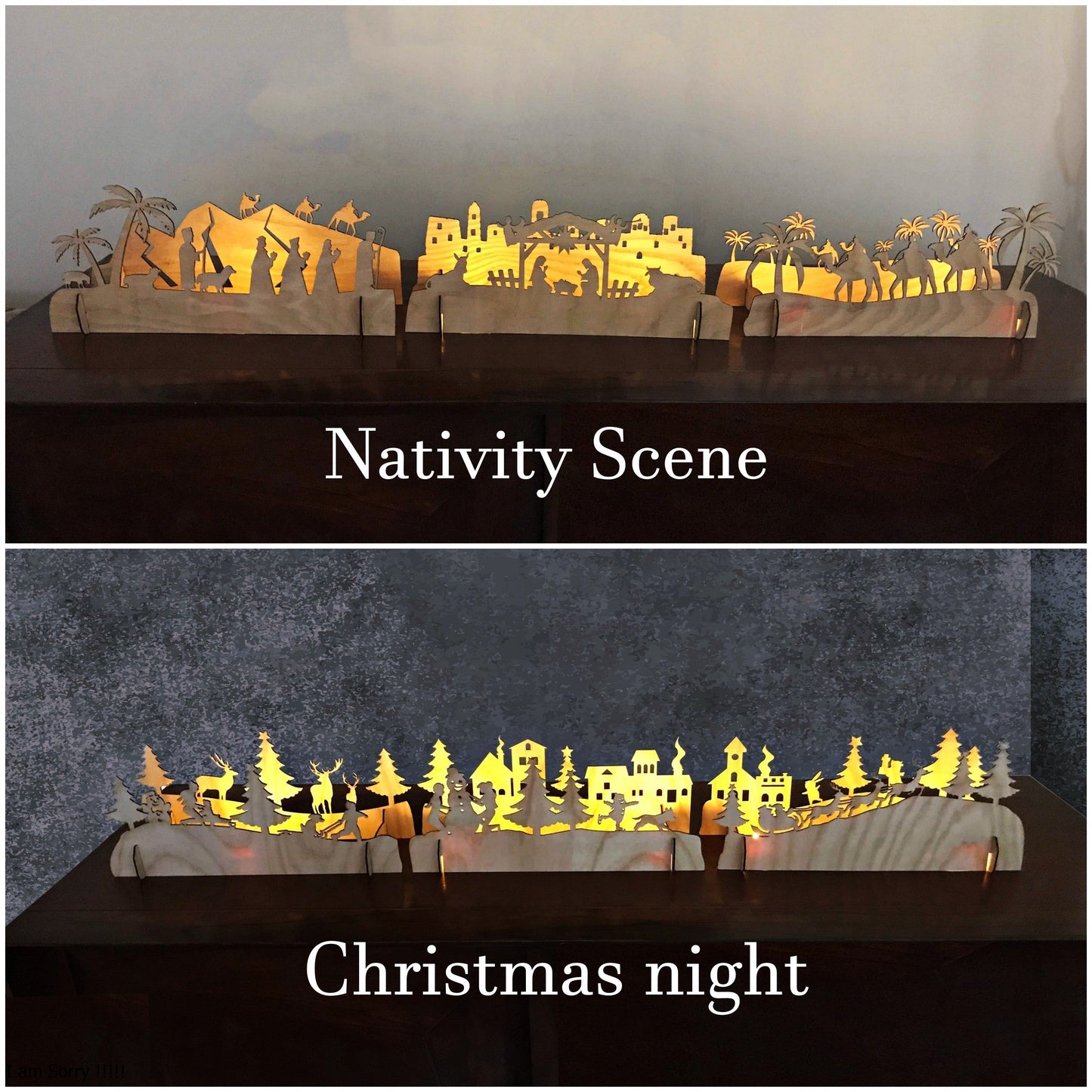 Nativity Scene Wooden Decorations, Fireplace Mantel Decorating, Mantelpiece ideas, Christmas light Nativity Scene Xmas night Window Wooden ornaments