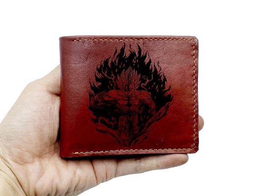 Mayan Corner - Personalized leather bifold wallet, Gohan super saiyan leather gift, anime leather present for boyfriend, husband, father