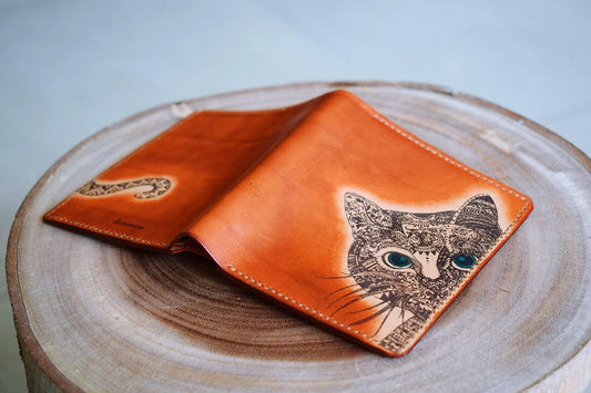 Personalized leather handmade floral cat women bifold wallet, mini wallet for her, gift for girlfriend, mother day gifts, animal wallet