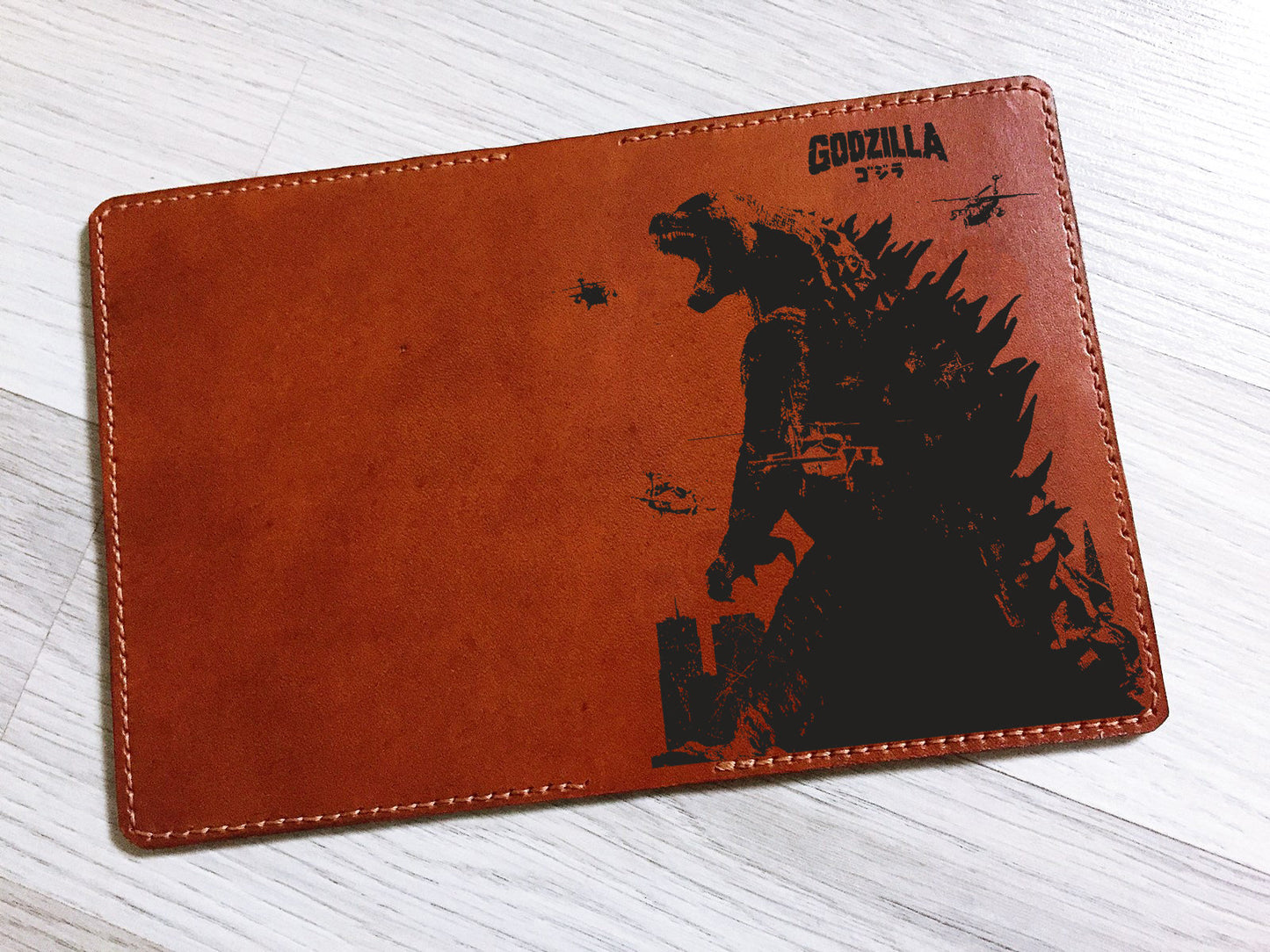 Personalized Godzilla Leather Passport Wallet, Passport Cover, Passport Holder, Custom travel gift, Anniversary gift ideas