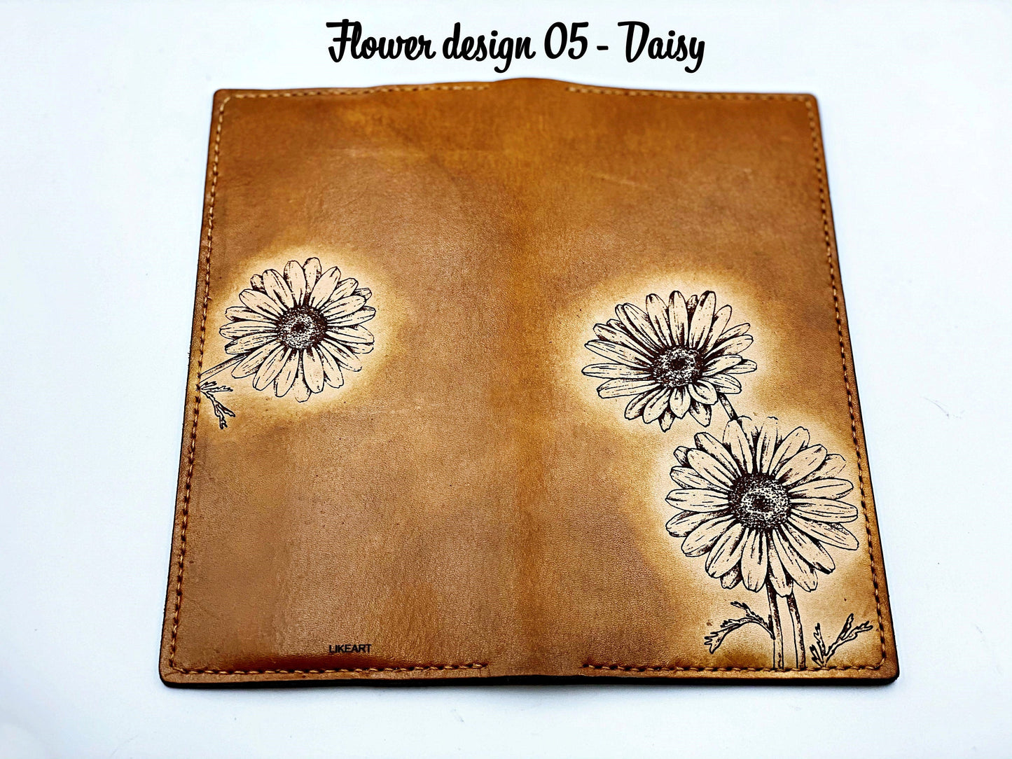 Personalized leather handmade long bifold flowers wallet for women, gift for her, mother's day gift