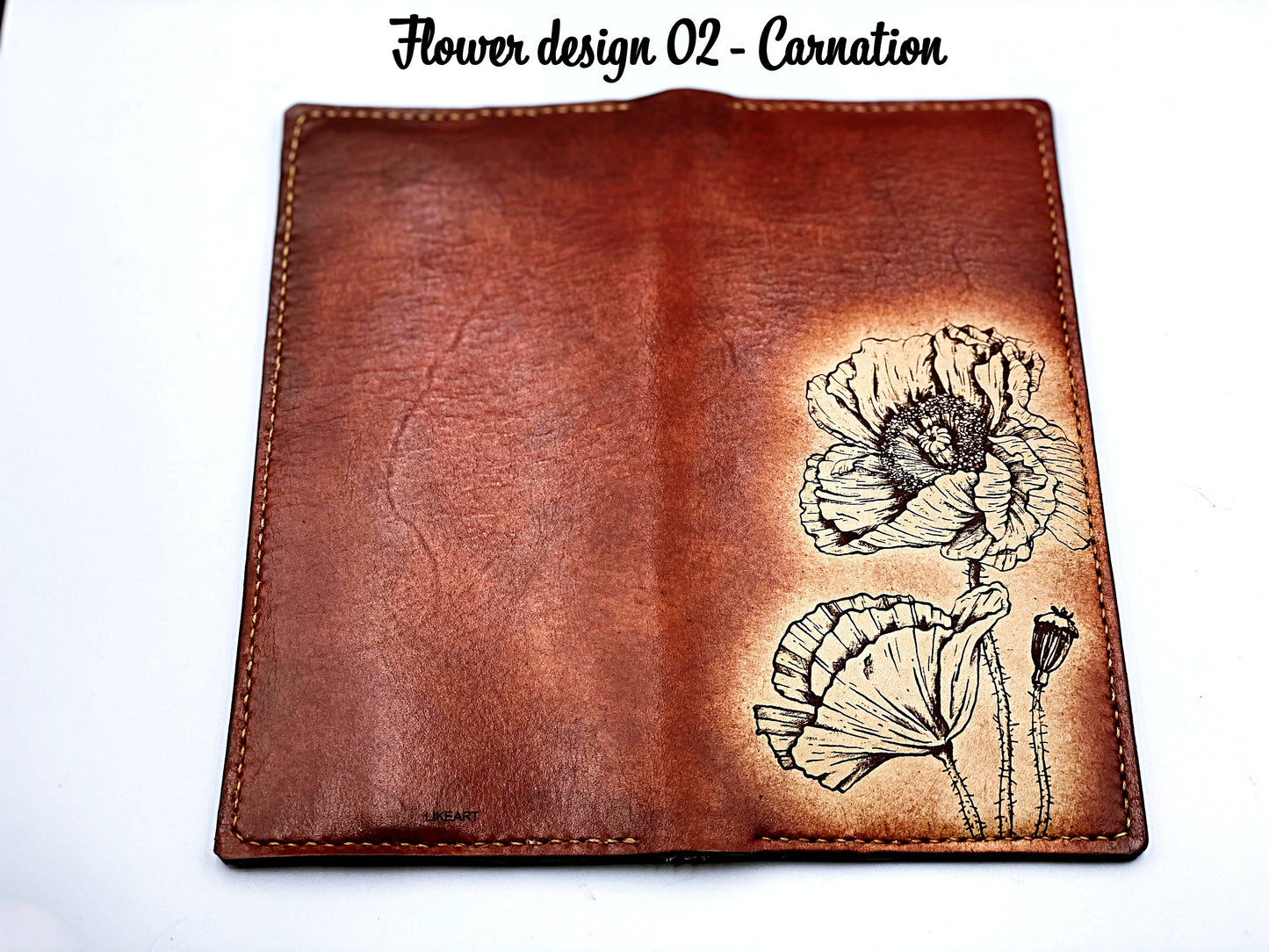 Personalized leather handmade long bifold flowers wallet for women, gift for her, mother's day gift