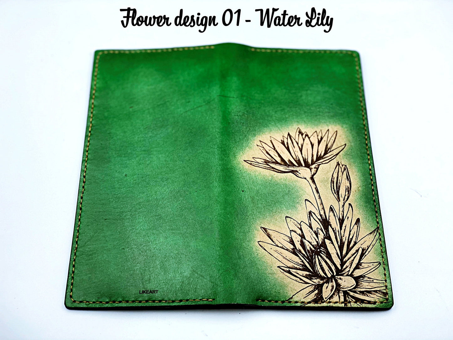 Personalized leather handmade long bifold flowers wallet for women, gift for her, mother's day gift