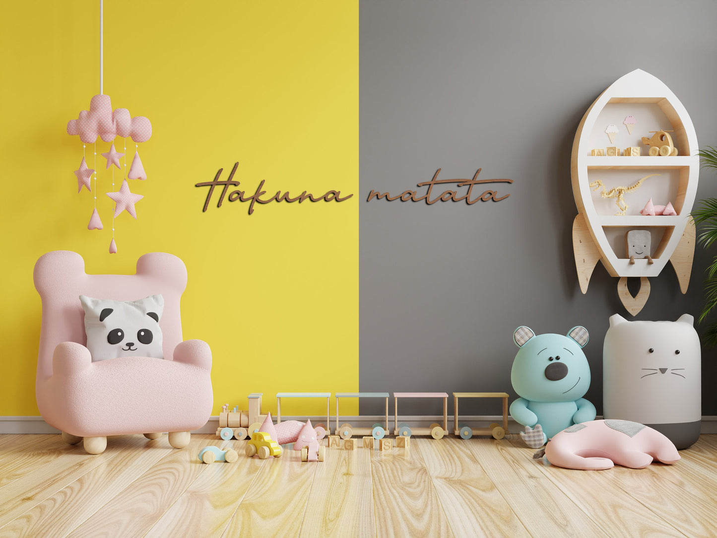 Unik4art - Wooden wall art home decor, Hakuna matata handwriting typography, livingroom bedroom nursery morden decor, lion king wooden decor